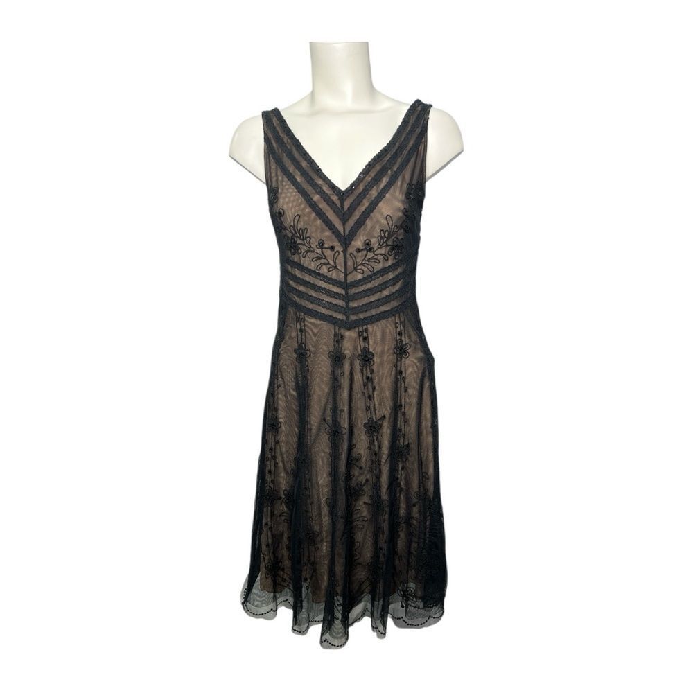 BCBG Maxazria Black Lace Sleeveless Dress Sz 2 Retro 1920’s, Gatsby
